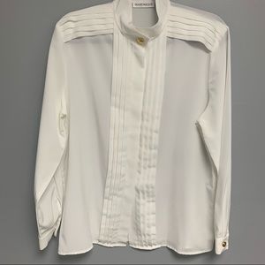 Vintage 1980s Gold Button White Button Down Blouse